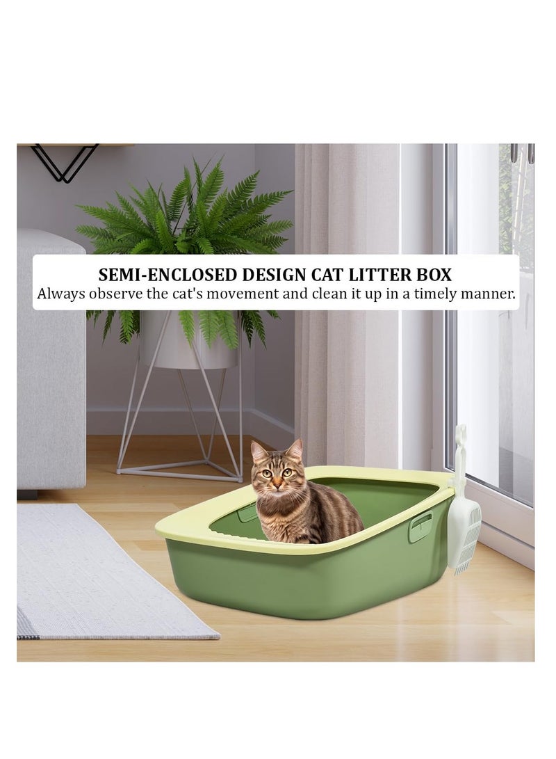 NNC PETS Cat litter box for indoor cats and kittens, Semi-enclosed cat litter box with Sand drop pedal, Portable design, and Litter scoop, Durable plastic and Easy to clean 59 cm (Green) - Image 5