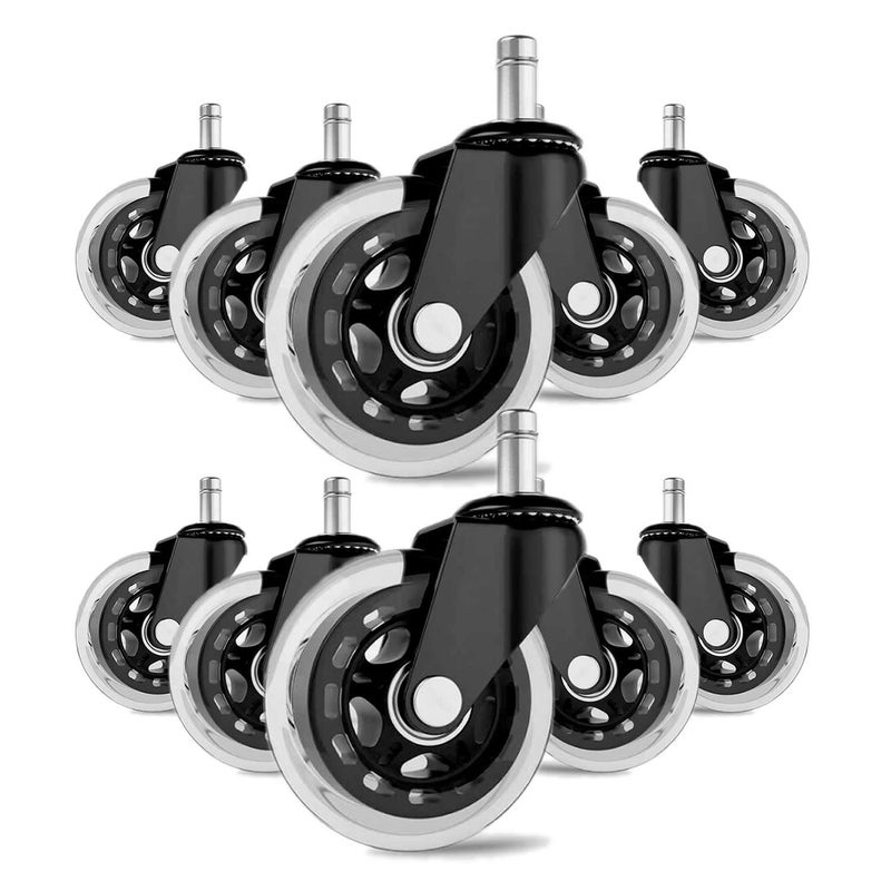 BEYEE Office Chair Wheels - Replacement Rubber Wheels - Universal Fit 3 Inch Casters, Heavy-Duty Computer Gaming Chair Casters, Smooth & Safe Rolling Noise Free, for All Floor (10 Pack Black & Clear) - Image 1