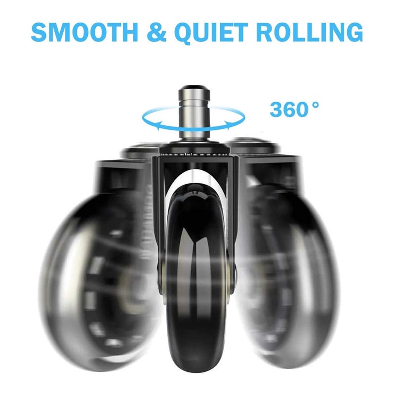 BEYEE Office Chair Wheels - Replacement Rubber Wheels - Universal Fit 3 Inch Casters, Heavy-Duty Computer Gaming Chair Casters, Smooth & Safe Rolling Noise Free, for All Floor (10 Pack Black & Clear) - Image 5
