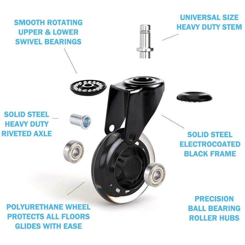 BEYEE Office Chair Wheels - Replacement Rubber Wheels - Universal Fit 3 Inch Casters, Heavy-Duty Computer Gaming Chair Casters, Smooth & Safe Rolling Noise Free, for All Floor (10 Pack Black & Clear) - Image 3
