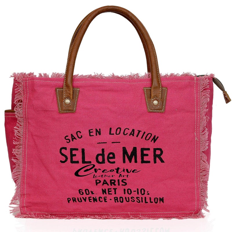 CLA Bags Sel De Mer Upcycled Canvas Hand Bag Upcycled Canvas Cowhide Tote Bag Upcycled Canvas Cowhide Leather Bag