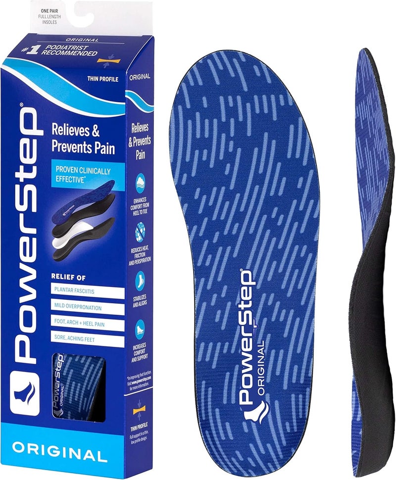 PowerStep Original Insoles - Arch Pain Relief Orthotics for Tight Shoes - Foot Support for Plantar Fasciitis, Mild Pronation and Foot & Arch Pain - Shoe Inserts for All (M 5-5.5, F 7-7.5)