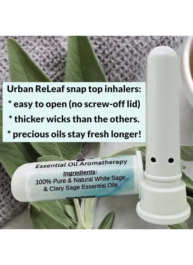 Urban ReLeaf - Sage Essential Oil Aromatherapy Nasal Inhalers, Set of 2 — Pure Undiluted White & Clary Sage Oils, Easy Open Snap Top. Made in USA. Alcohol-Free. No Mess. Pocket Size. - Image 1