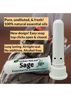 Urban ReLeaf Sage Essential Oil Aromatherapy Nasal Inhalers, Set of 2 — Pure Undiluted White & Clary Sage Oils, Easy Open Snap Top. Made in USA. Alcohol-Free. No Mess. Pocket Size.  - Image 2