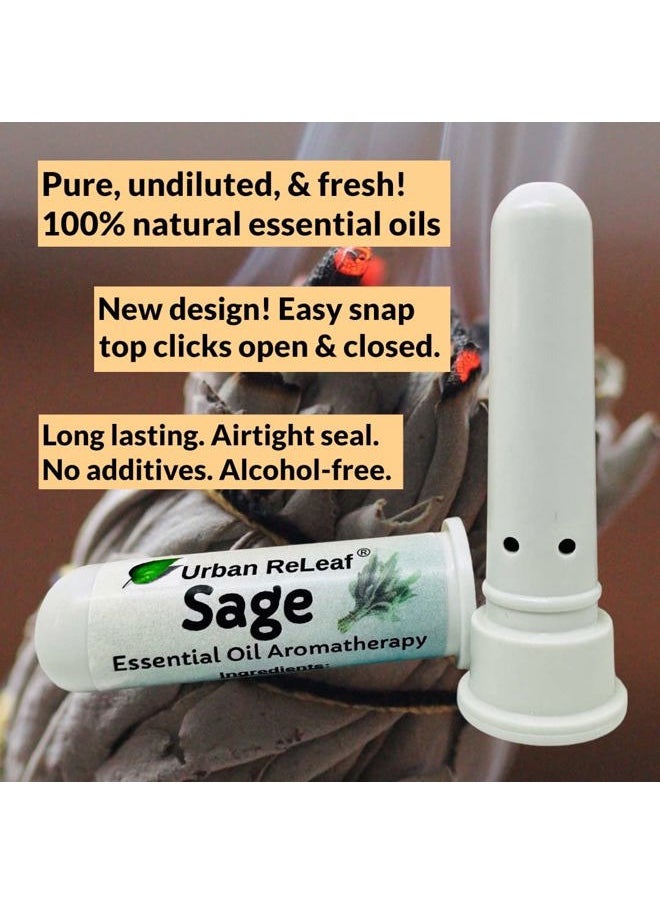 Urban ReLeaf - Sage Essential Oil Aromatherapy Nasal Inhalers, Set of 2 — Pure Undiluted White & Clary Sage Oils, Easy Open Snap Top. Made in USA. Alcohol-Free. No Mess. Pocket Size. - Image 1