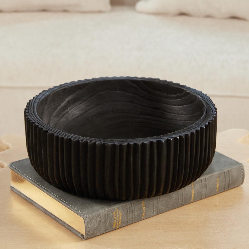 DN DECONATION Wooden Decorative Bowl, 9.84â€ Black Wood Fruit Bowl for Rustic Home Decor, Key Bowls for Farmhouse Decor Table Centerpiece Entryway Living Room Kitchen - Image 4