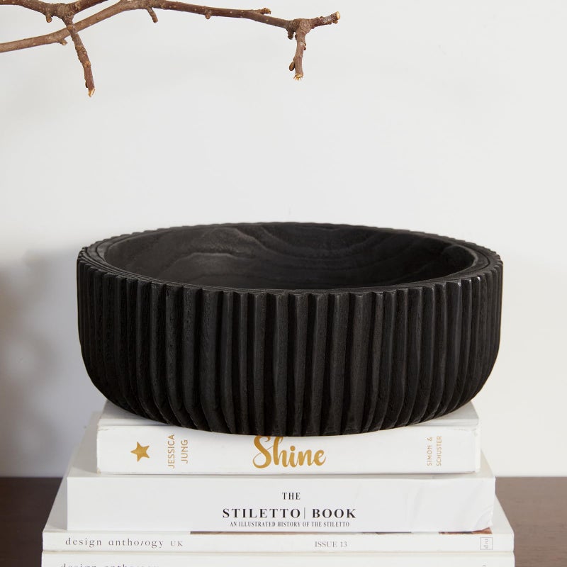 DN DECONATION Wooden Decorative Bowl, 9.84â€ Black Wood Fruit Bowl for Rustic Home Decor, Key Bowls for Farmhouse Decor Table Centerpiece Entryway Living Room Kitchen - Image 2