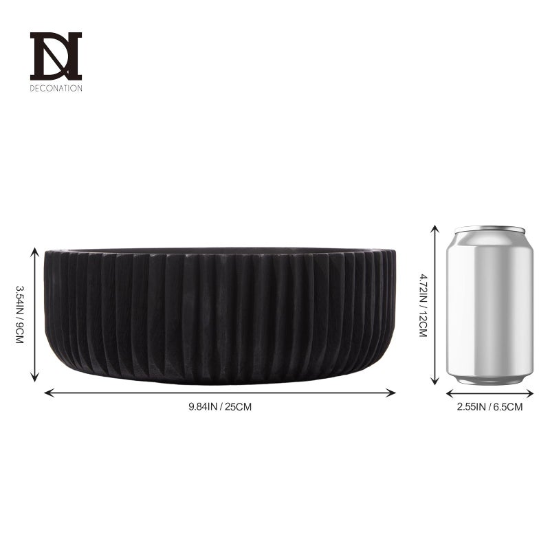 DN DECONATION Wooden Decorative Bowl, 9.84â€ Black Wood Fruit Bowl for Rustic Home Decor, Key Bowls for Farmhouse Decor Table Centerpiece Entryway Living Room Kitchen - Image 3