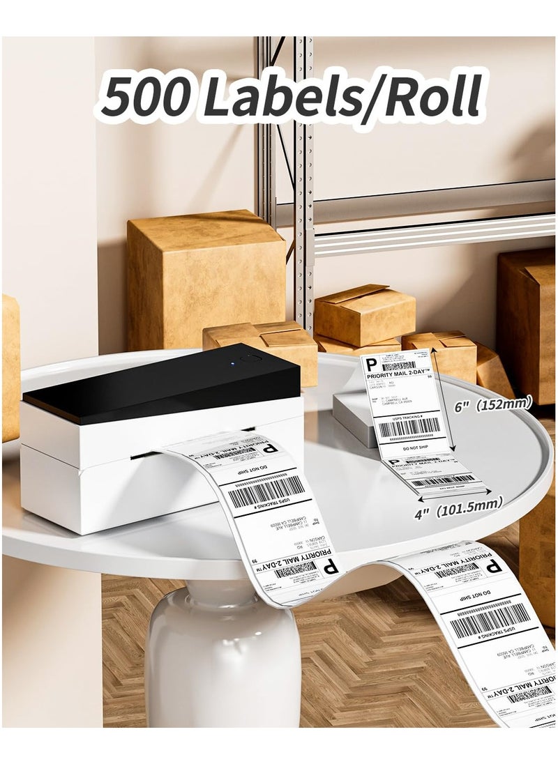 phomemo - 4x6 Thermal Direct Shipping Label, 4''x 6'' Fan-Fold Labels, Compatible with Rollo, MUNBYN, Zebra, Fargo Label Printer, 1 Pack of 500 Labels (White) - Image 1