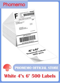 phomemo 4x6 Thermal Direct Shipping Label, 4''x 6'' Fan-Fold Labels, Compatible with Rollo, MUNBYN, Zebra, Fargo Label Printer, 1 Pack of 500 Labels (White)  - Image 1