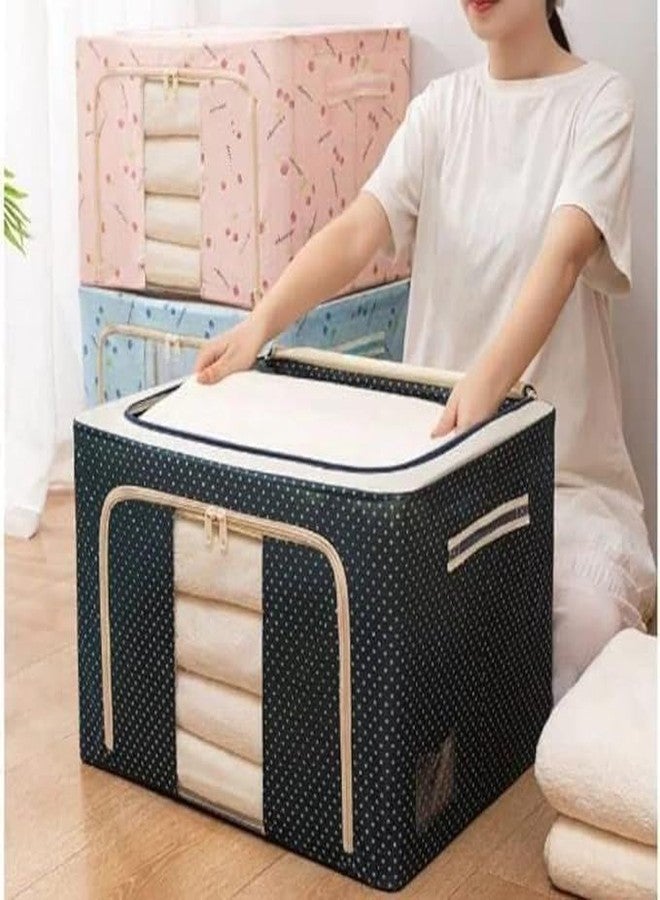 DEV STORE Clothes Storage Box Foldable Steel Frame Clothes Organizer Storage Box for Wardrobe, Saree, Shirts, and Blankets (66 Ltr - Pack Of 1) - Image 1