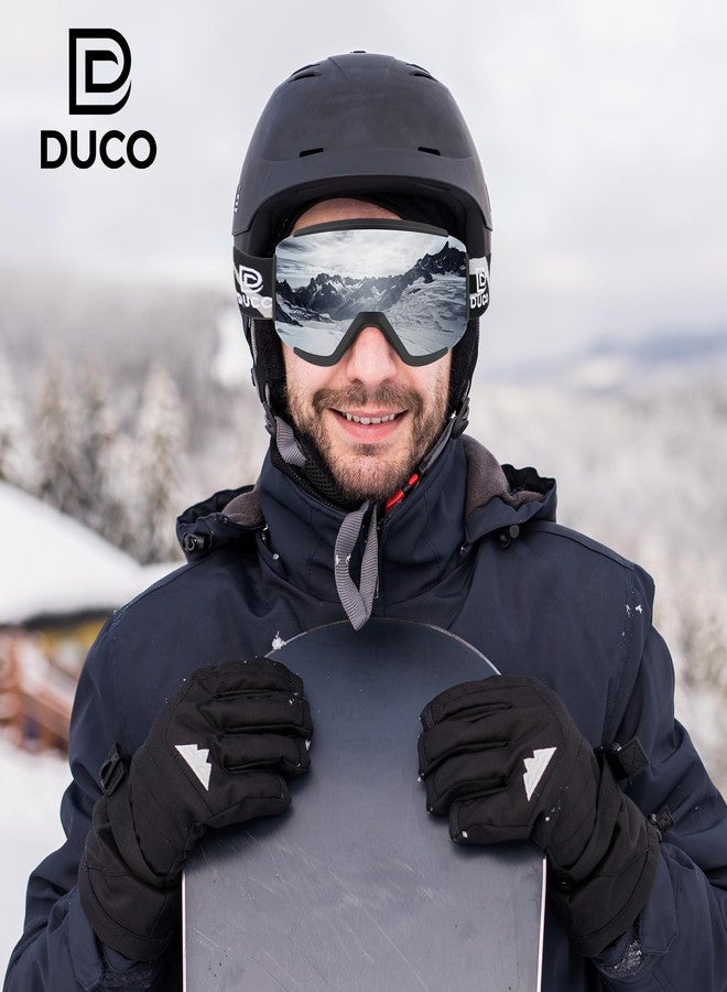 DUCO Ski Goggles Snowboard for Men Women,OTG Skiing Winter Snow Goggles Anti-Fog 100% UV400 Protection DCS003 (Black Silver) - Image 2