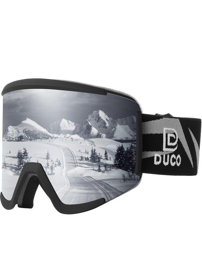 DUCO Ski Goggles Snowboard for Men Women,OTG Skiing Winter Snow Goggles Anti-Fog 100% UV400 Protection DCS003 (Black Silver) - Image 1