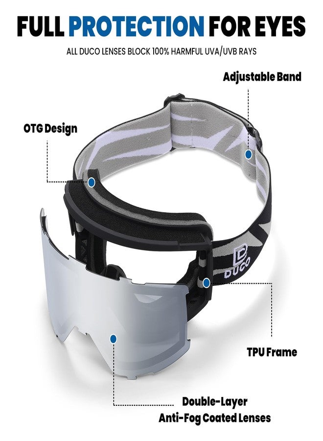 DUCO Ski Goggles Snowboard for Men Women,OTG Skiing Winter Snow Goggles Anti-Fog 100% UV400 Protection DCS003 (Black Silver) - Image 3
