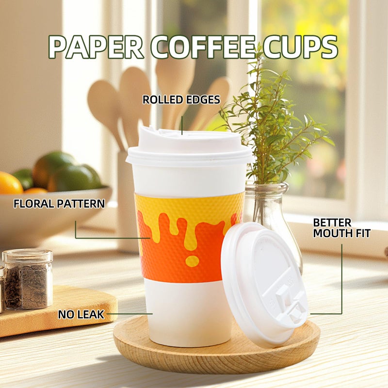 Tamone 100 PACK 16OZ Disposable Easter Coffee Cups with Lids and Sleeves  5 Color To Go Coffee Cups with Lids Leak Proof  White Paper Cups for Cold/Hot Beverage Chocolate Cocoa for Home Office - Image 5
