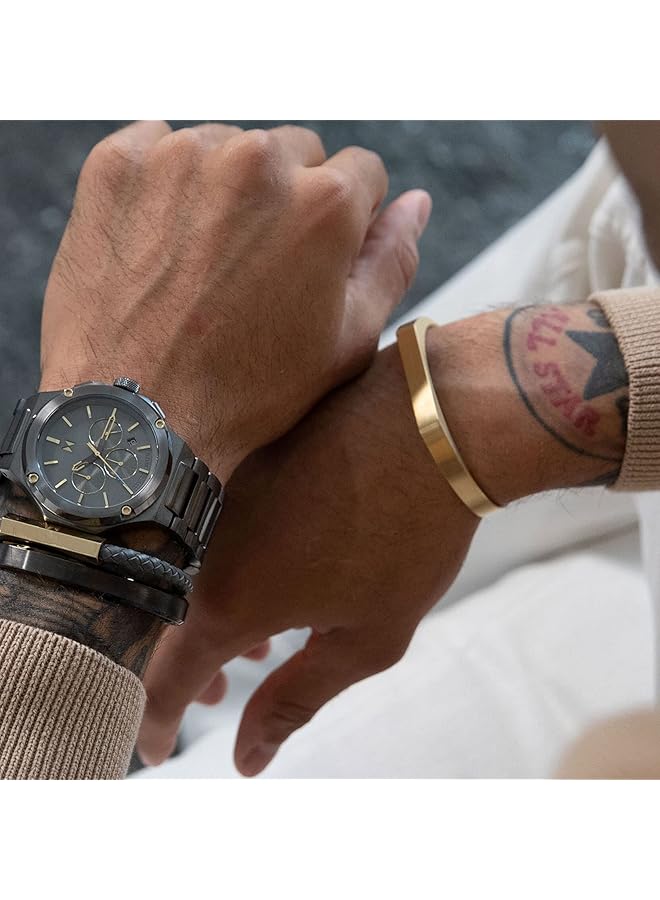 ام في ام تي سوار رجالي من الفولاذ المقاوم للصدأ ذو منصة ذهبية صفراء - Image 4
