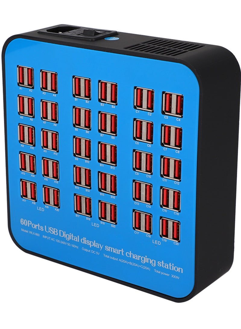 Generic Intelligent USB Charging Station 60 Ports PC ABS Fire Retardant Shell 300W  - Image 1