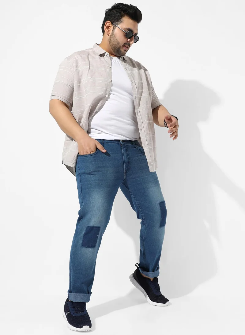Instafab Plus  Men's Classic Blue Medium-Washed Regular Fit Denim Jeans for Men | Best Price UAE