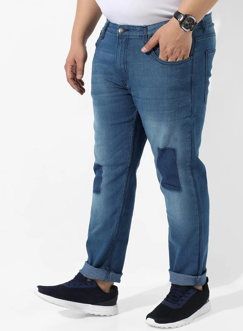 Instafab Plus  Men's Classic Blue Medium-Washed Regular Fit Denim Jeans for Men | Best Price UAE