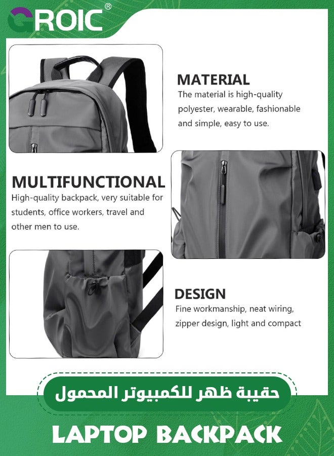 GROIC Travel Laptop Backpack, Business Laptop Backpack Bag with USB Charging Port, Men Durable Pewter Rucksack, Business Bag for Work - Image 4