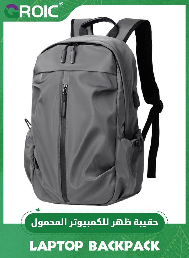 GROIC Travel Laptop Backpack, Business Laptop Backpack Bag with USB Charging Port, Men Durable Pewter Rucksack, Business Bag for Work - Image 1