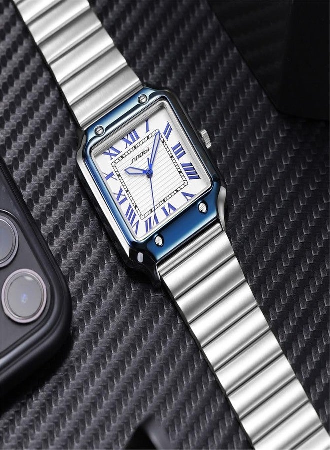 SINOBI Classic Square Watches for Men with Roman Numerals Casual Watch (Silver-Blue) - Image 4