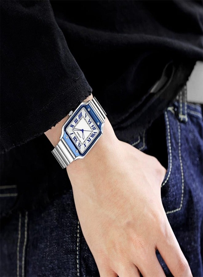 SINOBI Classic Square Watches for Men with Roman Numerals Casual Watch (Silver-Blue) - Image 5