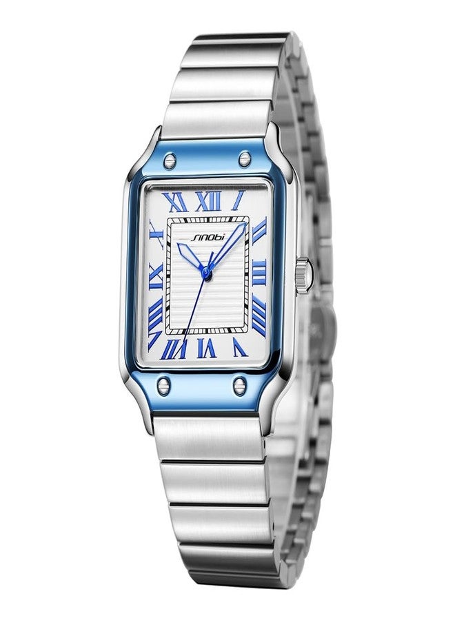 SINOBI Classic Square Watches for Men with Roman Numerals Casual Watch (Silver-Blue) - Image 2