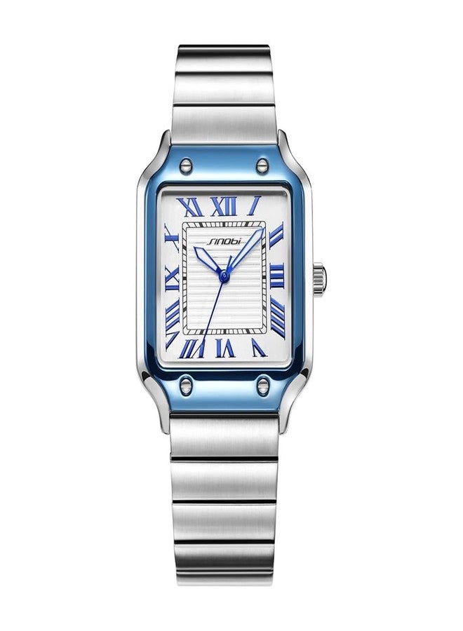 SINOBI Classic Square Watches for Men with Roman Numerals Casual Watch (Silver-Blue) - Image 1