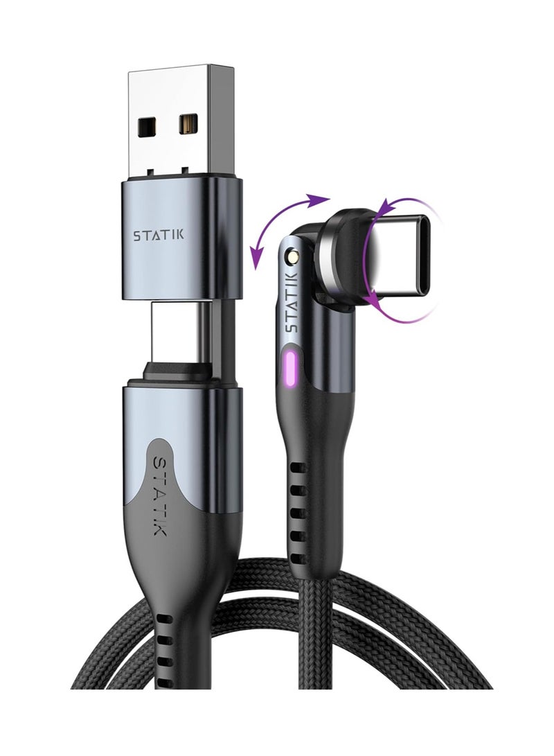 Statik STATIK PowerPivot Pro 90 Degree Cable Fast Charging Cable, USB C Swivel Head Charger Cable, 100W Type C Charger, Data Transfer Capable Right Angle USB Charger Cord, USB C to USB C Cable 3FT/1M - Image 1