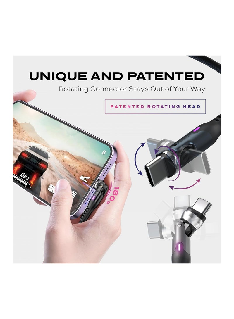 Statik STATIK PowerPivot Pro 90 Degree Cable Fast Charging Cable, USB C Swivel Head Charger Cable, 100W Type C Charger, Data Transfer Capable Right Angle USB Charger Cord, USB C to USB C Cable 3FT/1M - Image 2