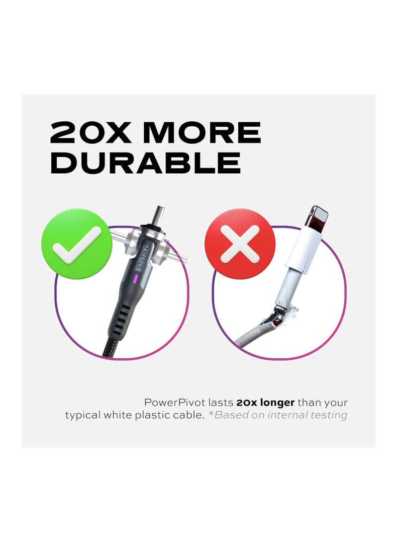 Statik STATIK PowerPivot Pro 90 Degree Cable Fast Charging Cable, USB C Swivel Head Charger Cable, 100W Type C Charger, Data Transfer Capable Right Angle USB Charger Cord, USB C to USB C Cable 3FT/1M - Image 4