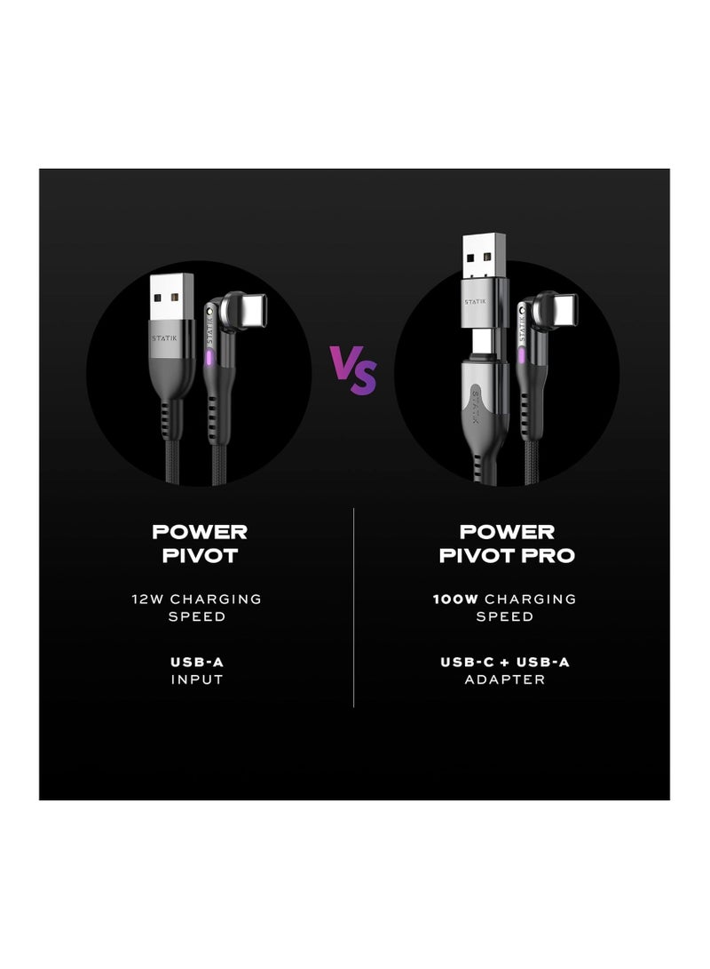 Statik STATIK PowerPivot Pro 90 Degree Cable Fast Charging Cable, USB C Swivel Head Charger Cable, 100W Type C Charger, Data Transfer Capable Right Angle USB Charger Cord, USB C to USB C Cable 3FT/1M - Image 5