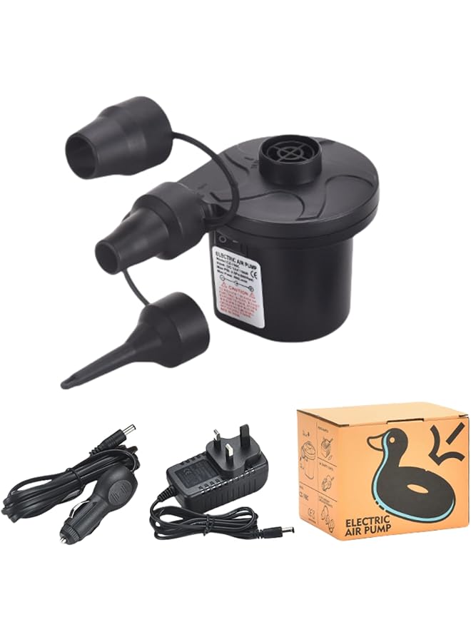 SKY-TOUCH Electric Air Pump With 3 Nozzles : Family Car Dual Use Inflatables Pump Quick Fill Perfect Inflator/Deflator Pump For Outdoor Camping Air Beds Boats Swimming Ring Pool Raft Toy (Black) - Image 1