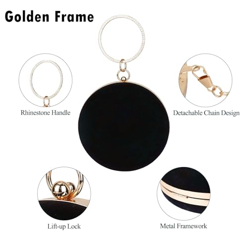 Selighting Round Velvet Clutch Purses for Women Evening Bags Formal Wedding Purse Prom Cocktail Party Clutch Hand Bag Black - Image 5