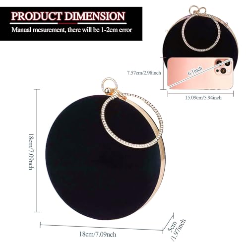 Selighting Round Velvet Clutch Purses for Women Evening Bags Formal Wedding Purse Prom Cocktail Party Clutch Hand Bag Black - Image 3