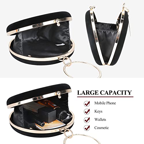 Selighting Round Velvet Clutch Purses for Women Evening Bags Formal Wedding Purse Prom Cocktail Party Clutch Hand Bag Black - Image 4