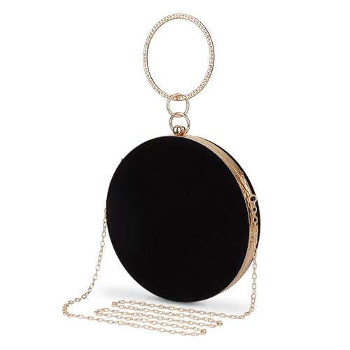 Selighting Round Velvet Clutch Purses for Women Evening Bags Formal Wedding Purse Prom Cocktail Party Clutch Hand Bag Black - Image 1