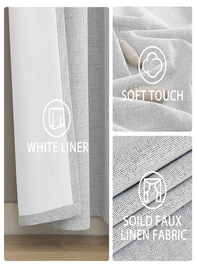 Yakamok White Linen Curtains 100% Blackout 63 Inches Long,Room Darkening Textured Curtains for Living Room Thermal Grommet Bedroom 2 Panels with Greyish White Liner - Image 5