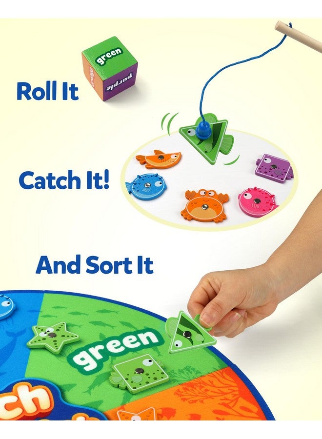 Coogam Montessori Toy For Toddlers, Fine Motor Skill Wooden Magnetic Fishing Game For Year Old Kids, Color And Shape Sorter For Age 3 4 5 Girls Boys Preschool Educational Gift - Image 2