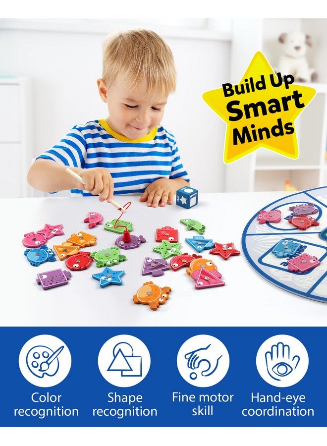 Coogam Montessori Toy For Toddlers, Fine Motor Skill Wooden Magnetic Fishing Game For Year Old Kids, Color And Shape Sorter For Age 3 4 5 Girls Boys Preschool Educational Gift - Image 3
