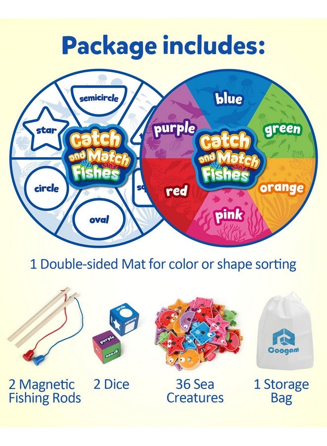 Coogam Montessori Toy For Toddlers, Fine Motor Skill Wooden Magnetic Fishing Game For Year Old Kids, Color And Shape Sorter For Age 3 4 5 Girls Boys Preschool Educational Gift - Image 4