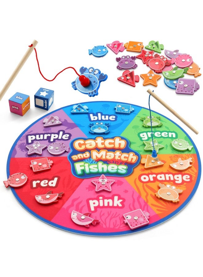 Coogam Montessori Toy For Toddlers, Fine Motor Skill Wooden Magnetic Fishing Game For Year Old Kids, Color And Shape Sorter For Age 3 4 5 Girls Boys Preschool Educational Gift - Image 1