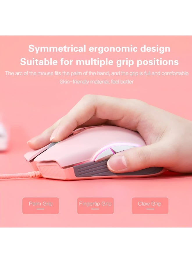 onikuma - ONIKUMA CW908 Wired RGB Gaming Mouse with 7200DPI Resolution, Compatible with Windows and Mac - 1.65m Cable - Pink - Image 1