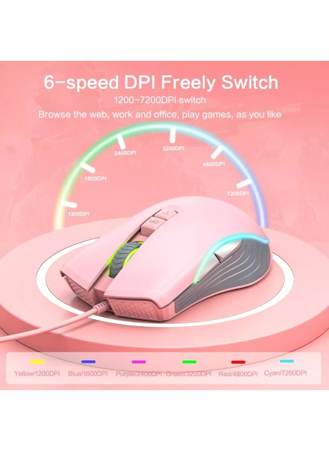 onikuma - ONIKUMA CW908 Wired RGB Gaming Mouse with 7200DPI Resolution, Compatible with Windows and Mac - 1.65m Cable - Pink - Image 1