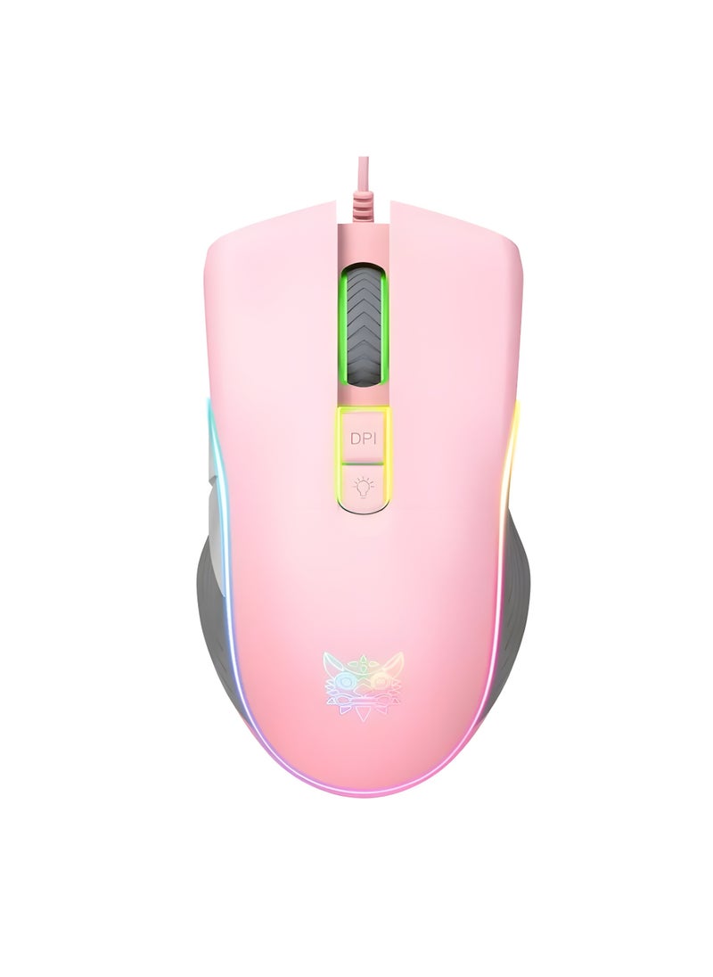onikuma - ONIKUMA CW908 Wired RGB Gaming Mouse with 7200DPI Resolution, Compatible with Windows and Mac - 1.65m Cable - Pink - Image 1