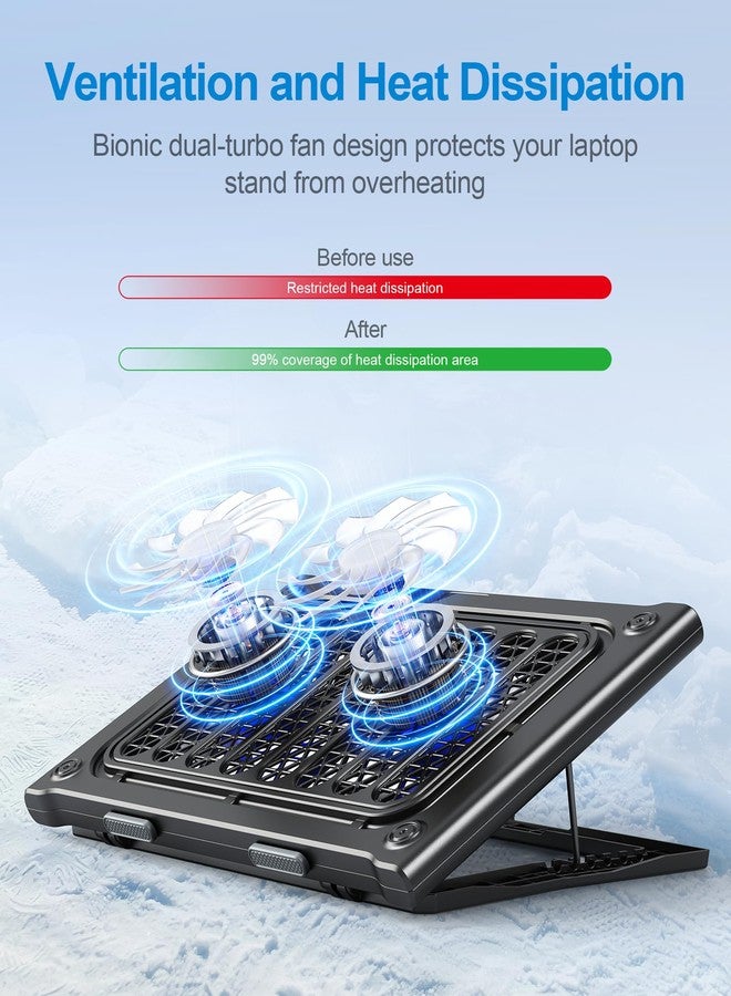 MOKURU Laptop Cooling Pad Stand, Laptop Cooler with 2 Silent Fans for 10-15.6 Inch Laptops,6 Levels of Height Adjustable Wind Speed with 2 USB Ports (Black) - Image 3