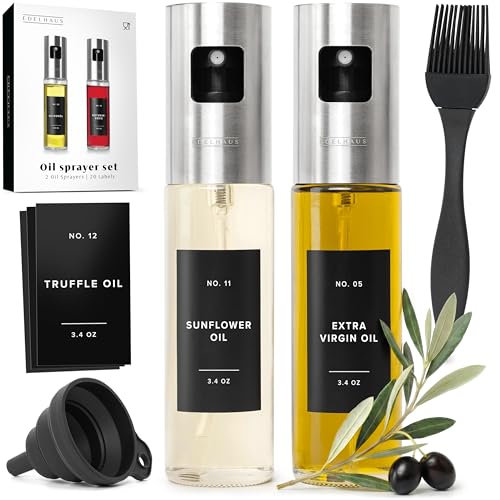 EDELHAUS Oil Sprayer Set of 2 Oil Spray Bottle Made of Stainless Steel Glass for Healthy Cooking Sprayer for Precise Dosage for Cooking Oil Vinegar Including 20 Labels Funnel - Image 1