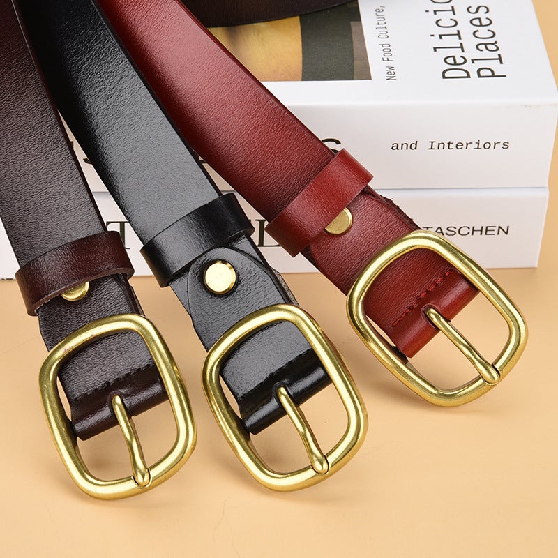 Vintage Belt Women'S Leather Casual Business Simple Pin Buckle Belt Girl Fashion All-Match Cowhide Belt - Image 4