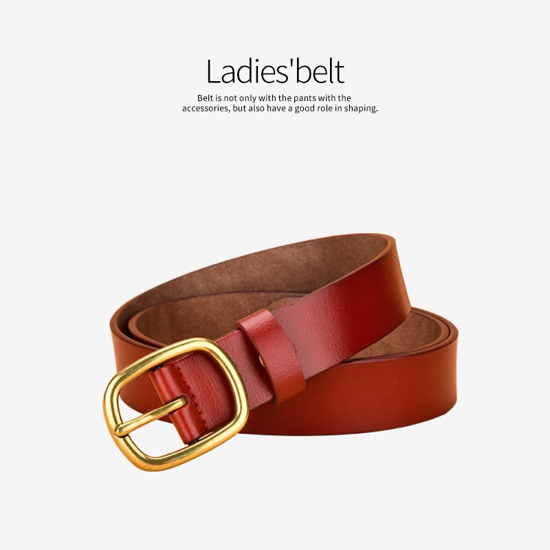 Vintage Belt Women'S Leather Casual Business Simple Pin Buckle Belt Girl Fashion All-Match Cowhide Belt - Image 3